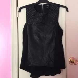 Pleated Faux Leather Sleeveless Blouse - size s